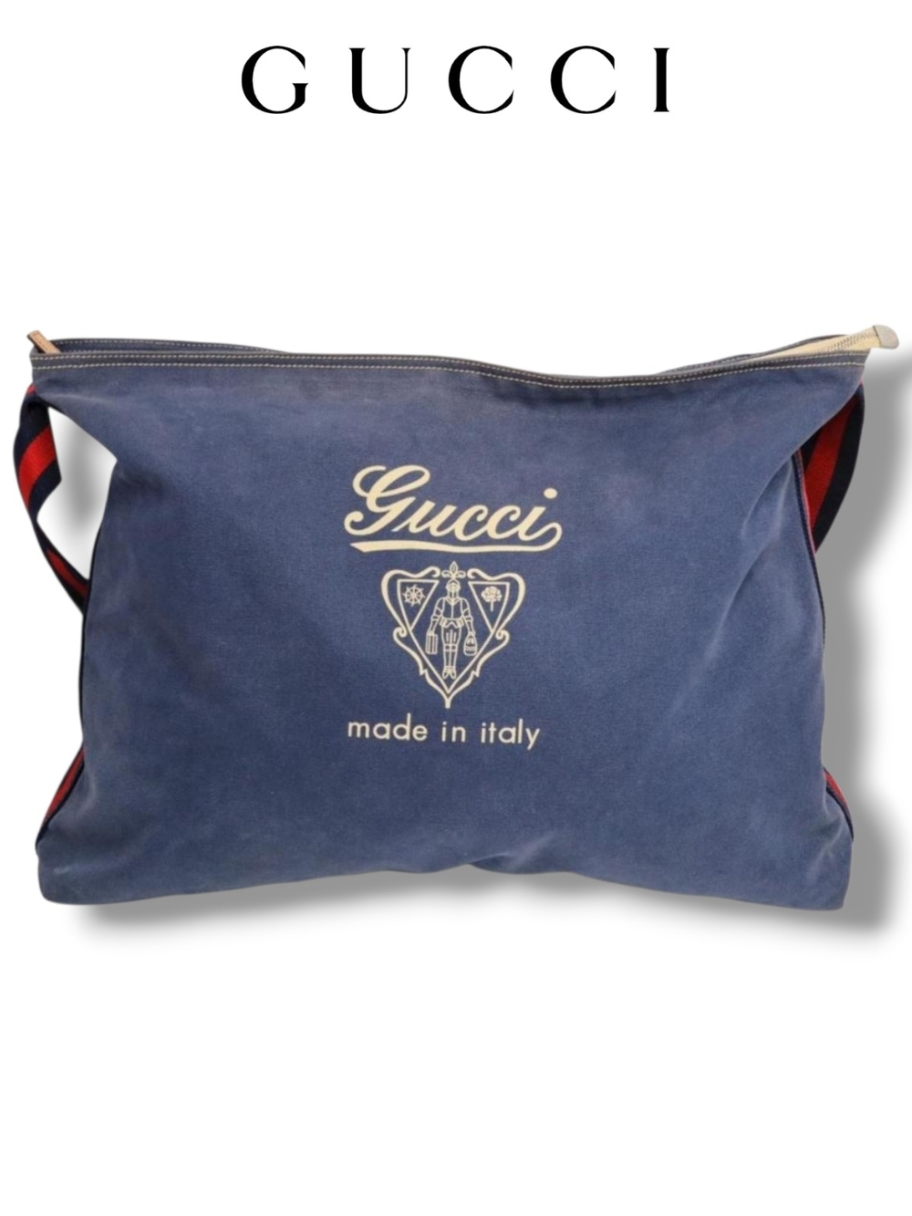 Gucci 189674 Sherry Line Large Canvas Tote Bag Blue Crest Travel Purse Dust Bag